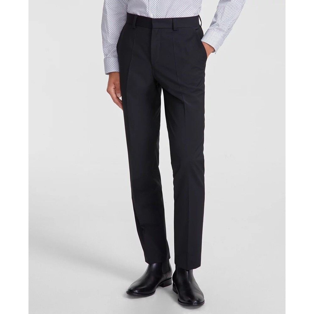 $198 NEW HUGO BOSS Mens 40x33 Solid Black Wool Blend Trousers/Dress Pants/Slacks